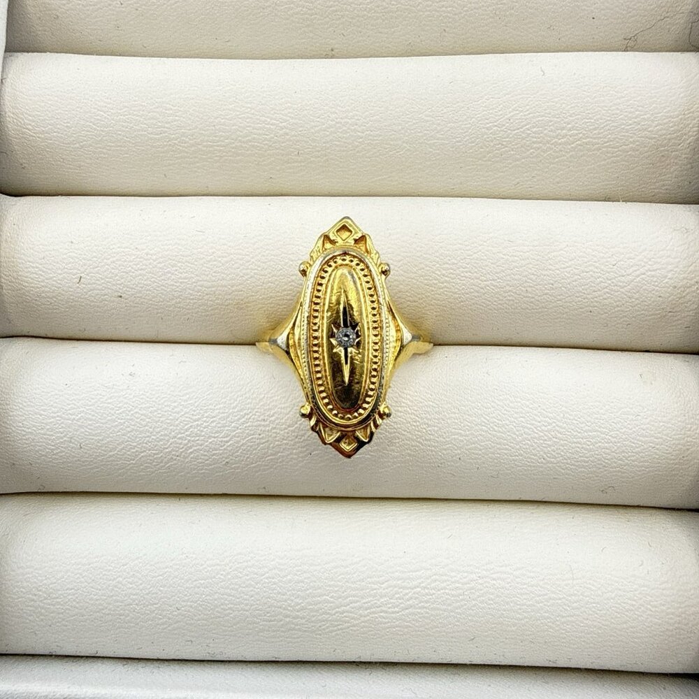 Vintage Avon Ring Kensington Victorian Revival sz 6- 6.5 Gold Tone 70s Starburst - Picture 3 of 13